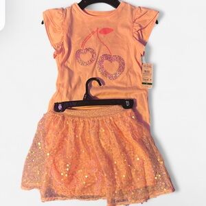 NWT Girls' Pink Cherry Top and Sequin Skirt Set size 5-6